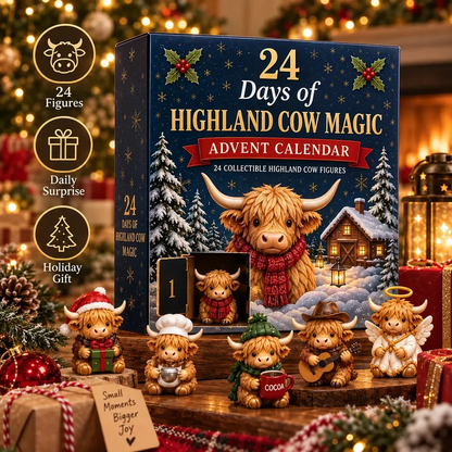 🐮 24-Day Highland Cow Christmas Advent Calendar – Festive Collectibles & Holiday Surprises