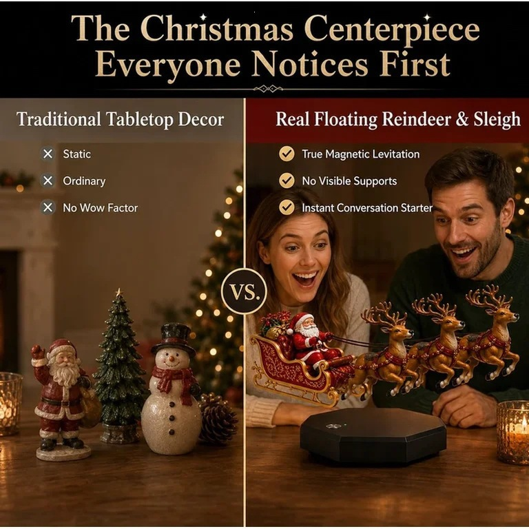 🎅 Floating Santa Sleigh with 4 Reindeer – Magnetic Levitation Christmas Display 💗Buy Two Free Shipping