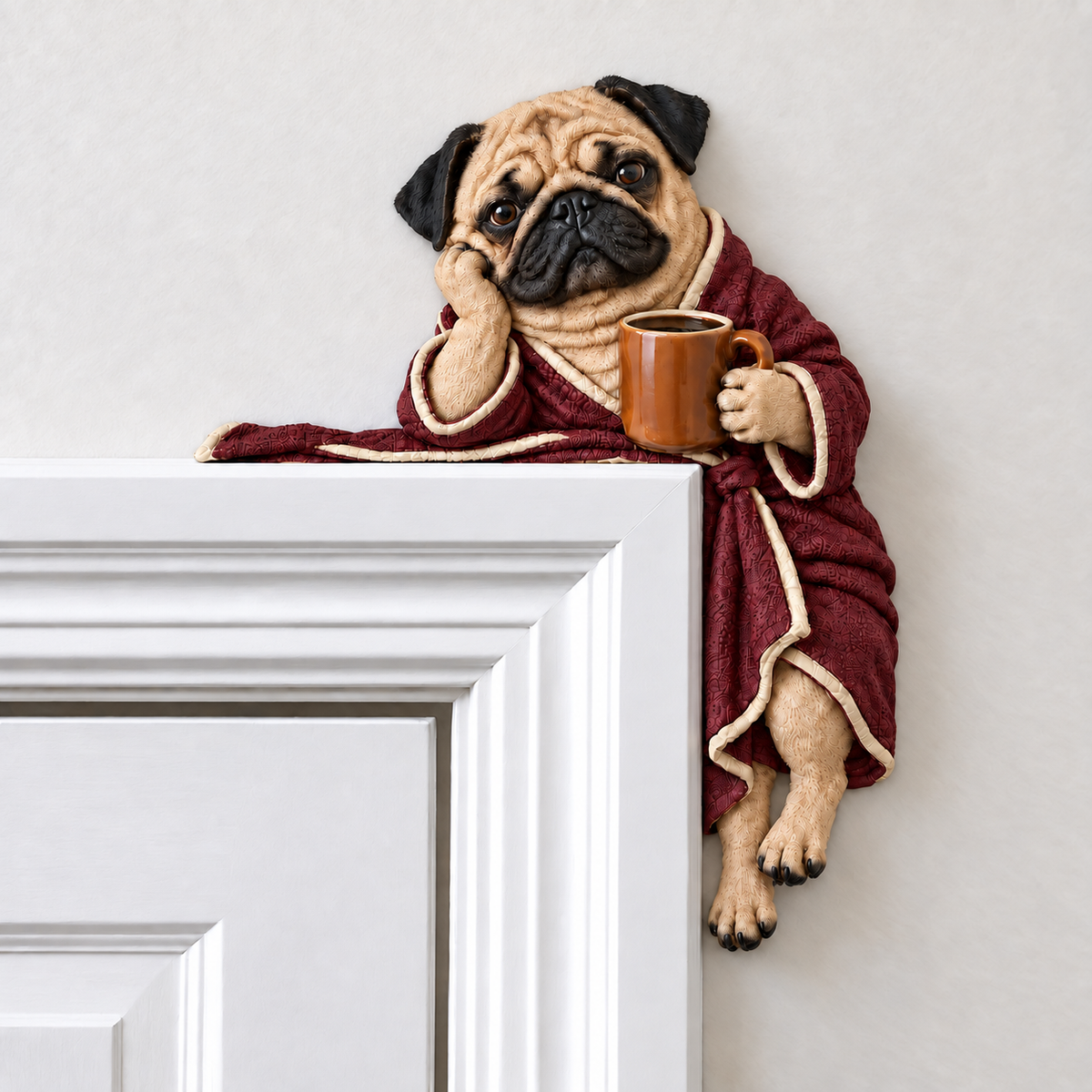 🐶🐶Cozy Coffee Pug Door Corner Topper