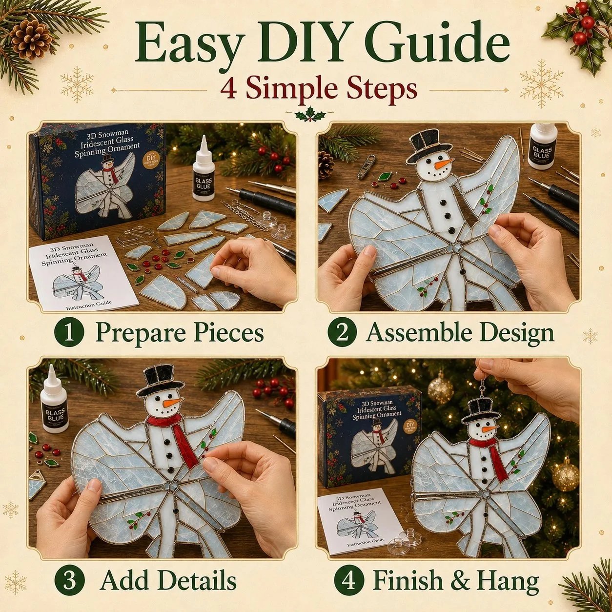🎄Beginner-Friendly 3D Christmas Iridescent Suncatcher DIY Kit | Complete Kit with Glass-Style Panels, Metal Frames, Hanging Chain, Tools & Step-by-Step Guide Included 💕