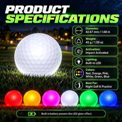 🔥Last Day 50% Off⛳ Impact-Activated LED Glow Golf Ball – 6-Color Night Golf Practice Ball