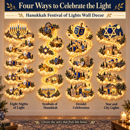 🕎 Hanukkah Festival of Lights Wall Decor Collection – 4 Glowing Designs Celebrating Eight Nights of Light ✨