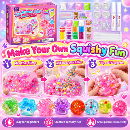 ✨ DIY Stress Ball Making Kit – 12 Make-Your-Own Squishy Balls & Paw Sensory Toys