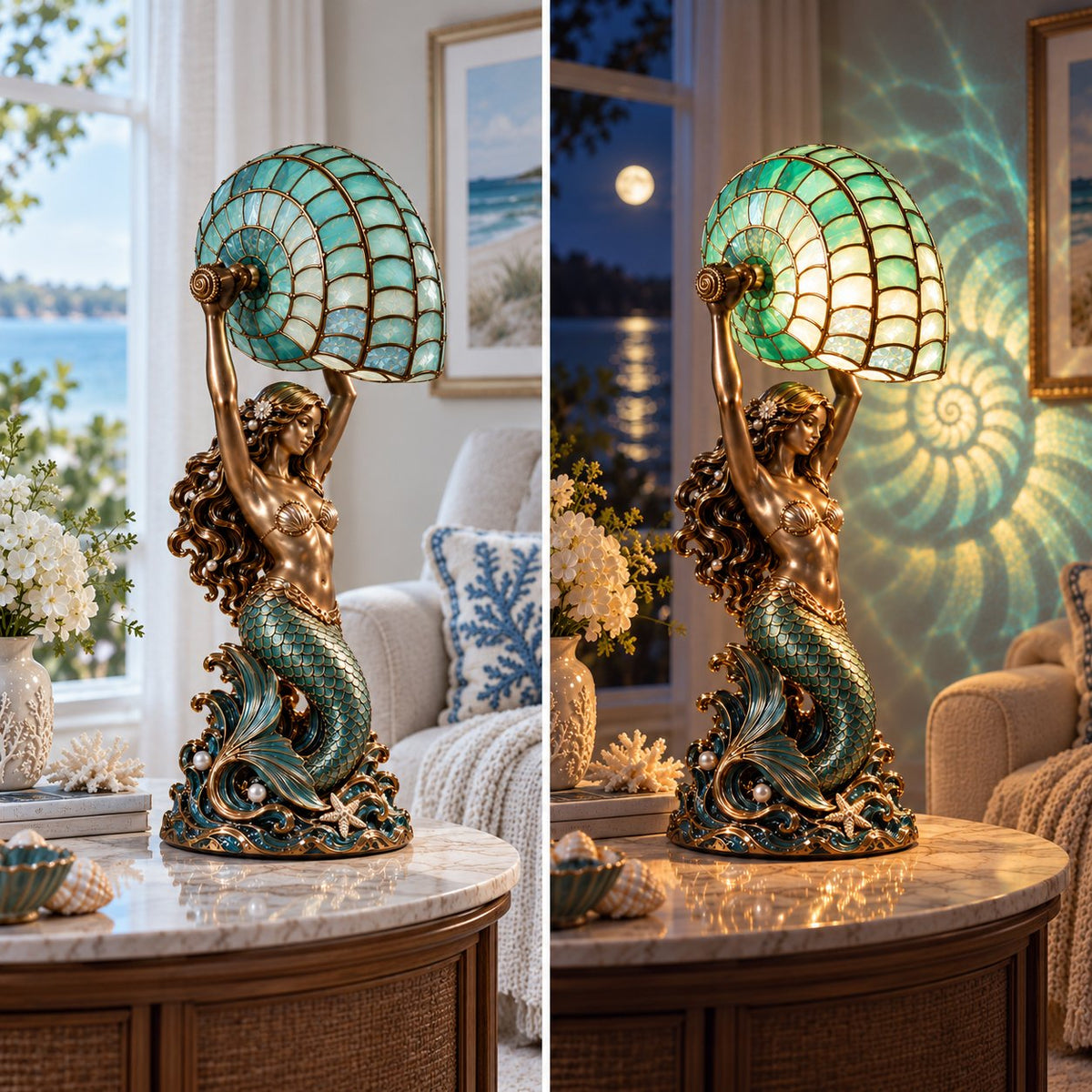 🧜‍♀️ Moon-Tide Mermaid Nautilus Lamp