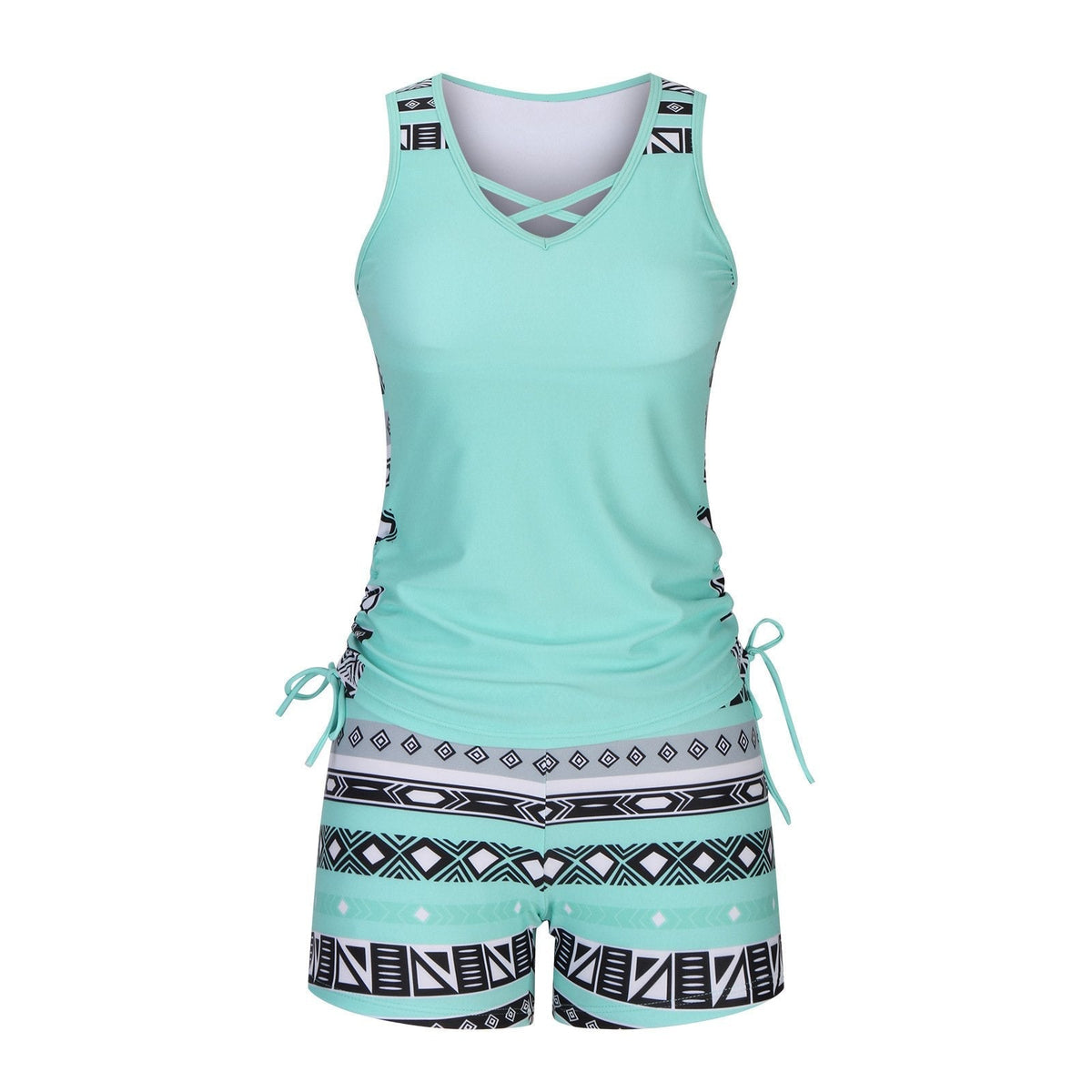 Women's Tummy Control Tankini Set with Built-In Bra – Flattering Boho Swimwear with Shorts💝
