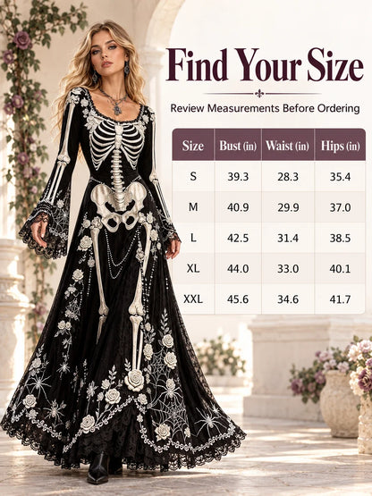👗Gothic Skeleton Maxi Dress for Halloween | Bell Sleeve 🕸️