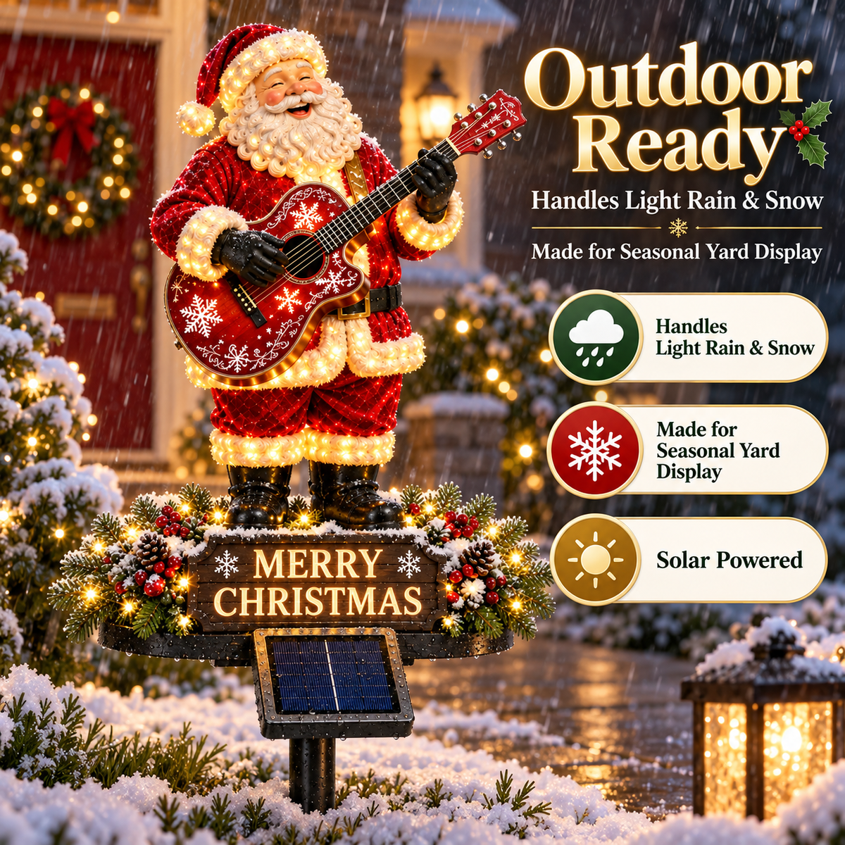 🔥Solar-Powered Light-Up Guitar Santa Christmas Yard Decoration