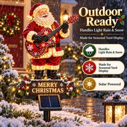 🔥Solar-Powered Light-Up Guitar Santa Christmas Yard Decoration