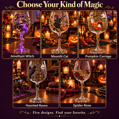 🎃 Enchanted Halloween Wine Glass – ✨ Stunning 3D Details for Spooky Sips & Magical Nights