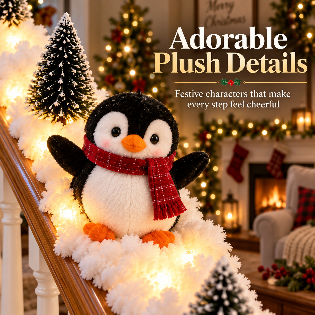 🐧Playful Penguin Snowy Stair Railing Decor
