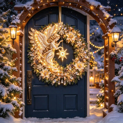 ✨ „Heavenly Angel“-Weihnachtskranz – Beleuchtete Türdekoration für die Feiertage ✨