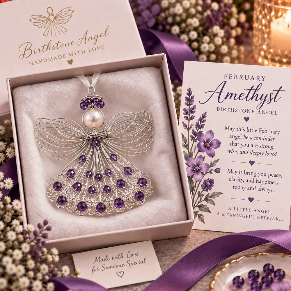 👼Handmade Birthstone Angel Wire Ornament |12 Meaningful Birthstone Colors with Keepsake Card ✨