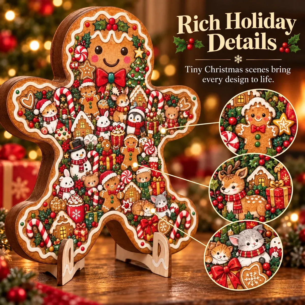 🎄🧩 Wooden Christmas Puzzle Set with Stand – 9 Festive Designs to Build & Display