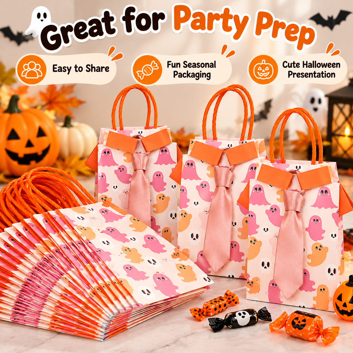 👻🎀 BooBows™ Halloween Ghost Treat Bags – Cute Candy & Gift Bags for Spooky Party Favors