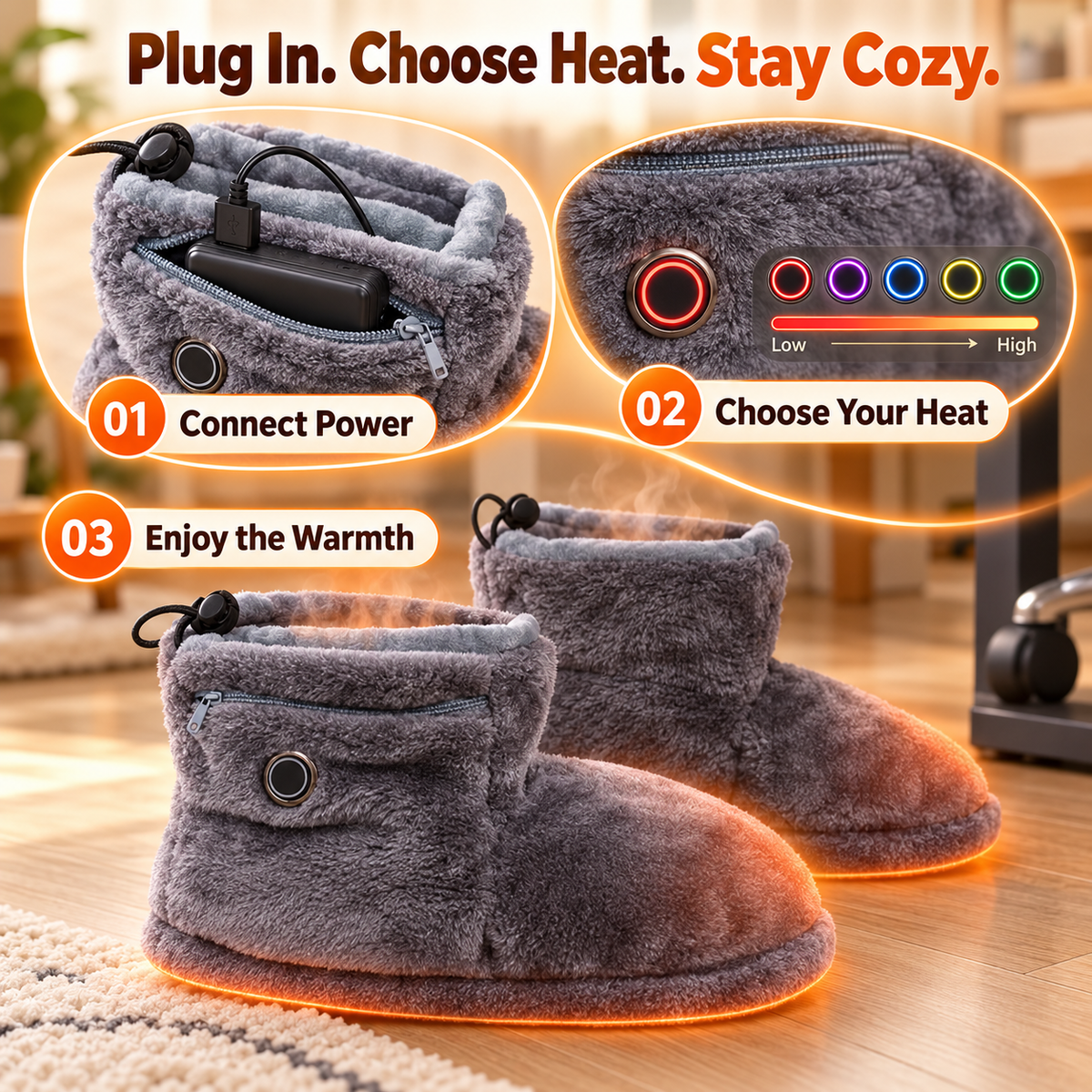🔥 Heated Plush Slipper Boots – Cozy Warm Indoor Winter Slippers