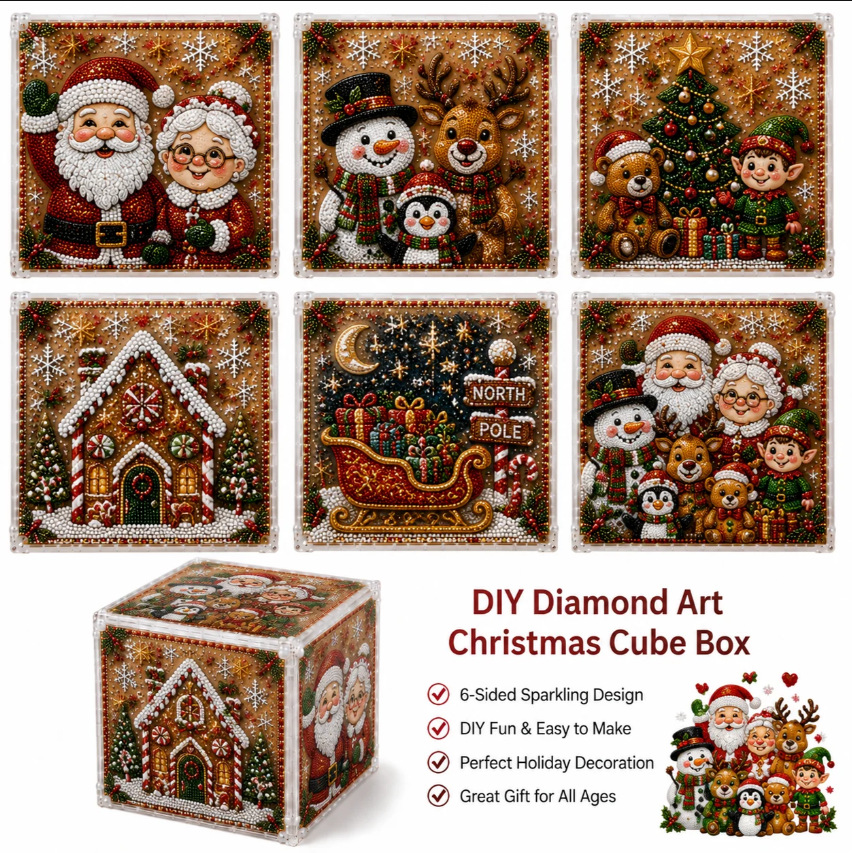 🎄✨ 3D Light-Up Christmas Diamond Painting Gift Box DIY Kit – Sparkling Holiday Craft Decor