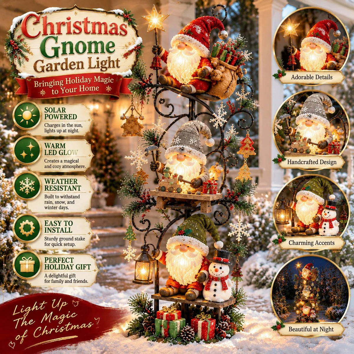 🎄🍄 Christmas Gnome Workshop Solar Garden Light – Magical Outdoor Holiday Yard Decor 🎁🌟