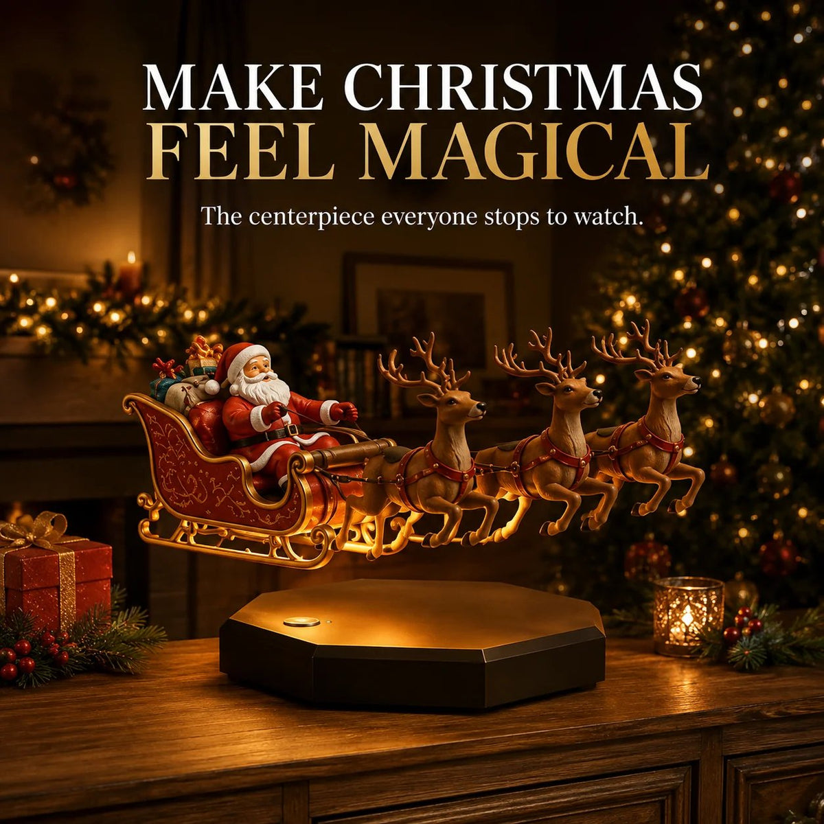 🎅 Floating Santa Sleigh with 4 Reindeer – Magnetic Levitation Christmas Display 💗Buy Two Free Shipping