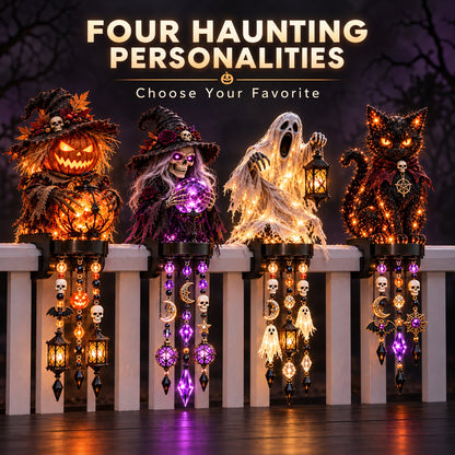 📍🎃 Halloween Character Glow Cascade Railing Lights – Pumpkin, Witch, Ghost & Black Cat