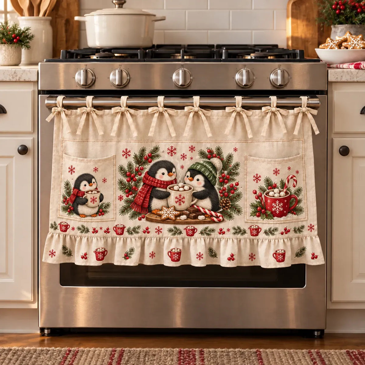 Penguin Christmas kitchen skirt