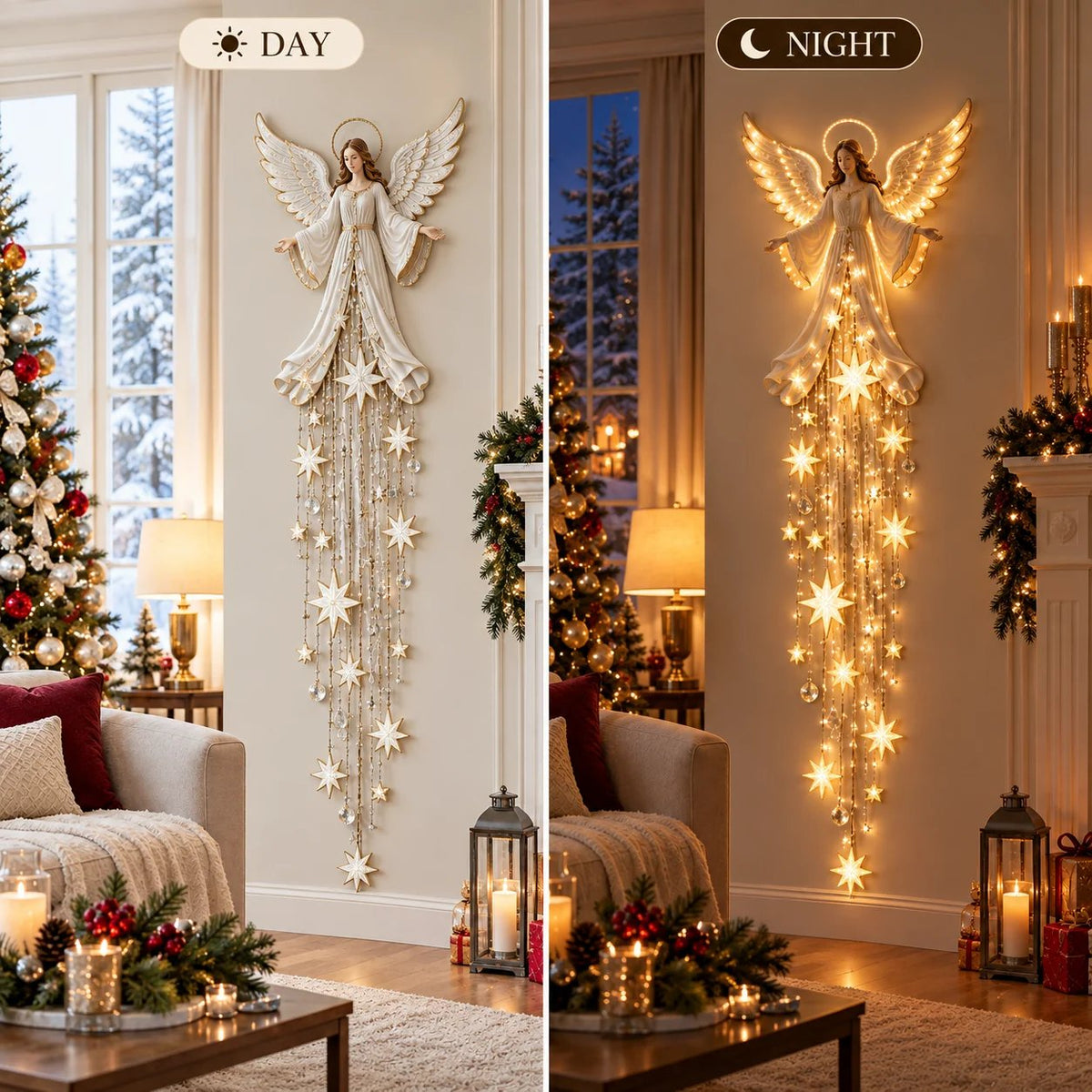 ✨Last Day 50% OFF✨ Angel Blessing Starfall Wall Light™ – Heavenly Christmas Wall Decor（47 * 18 inch）