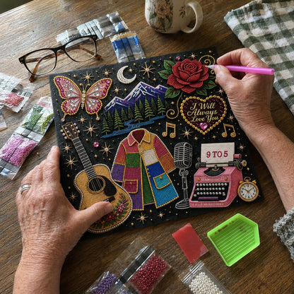 💥 LAST DAY 49% OFF – 🎶 Country Music 3D Pearl Art Kit 💎 – DIY Flocked Canvas Tribute Craft with Resin Pearls