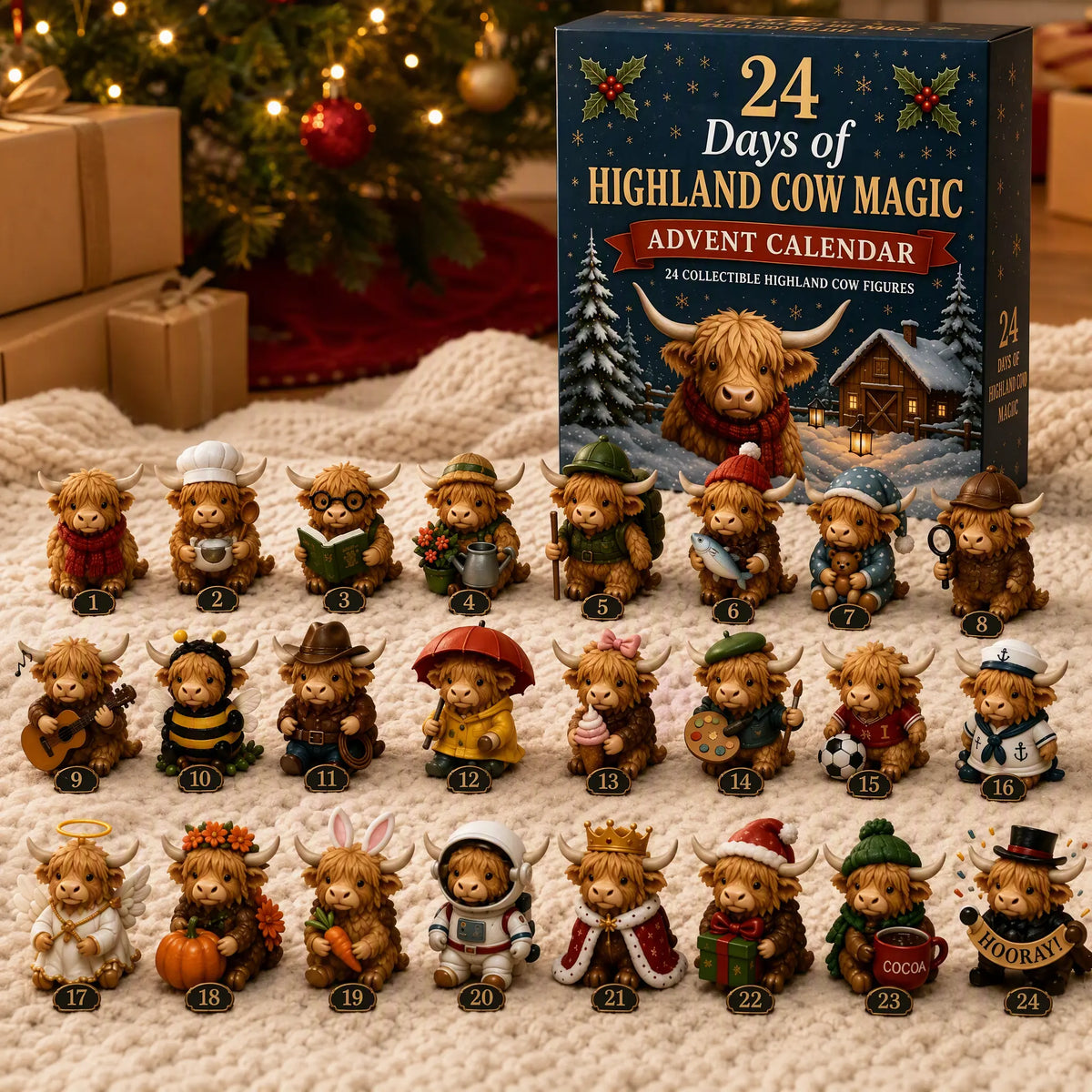 🐮 24-Day Highland Cow Christmas Advent Calendar – Festive Collectibles & Holiday Surprises