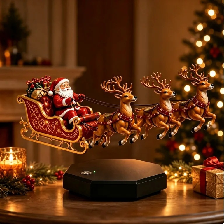 🎅 Floating Santa Sleigh with 4 Reindeer – Magnetic Levitation Christmas Display 💗Buy Two Free Shipping