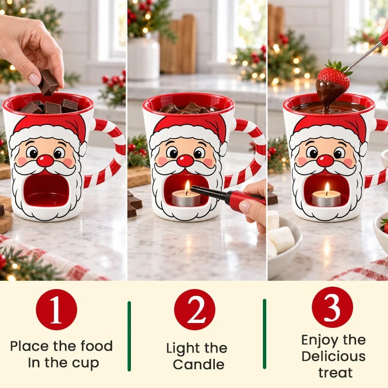 🎅Christmas Chocolate Fondue Mug – Ceramic Candle Warmer Cup with Dipping Fork