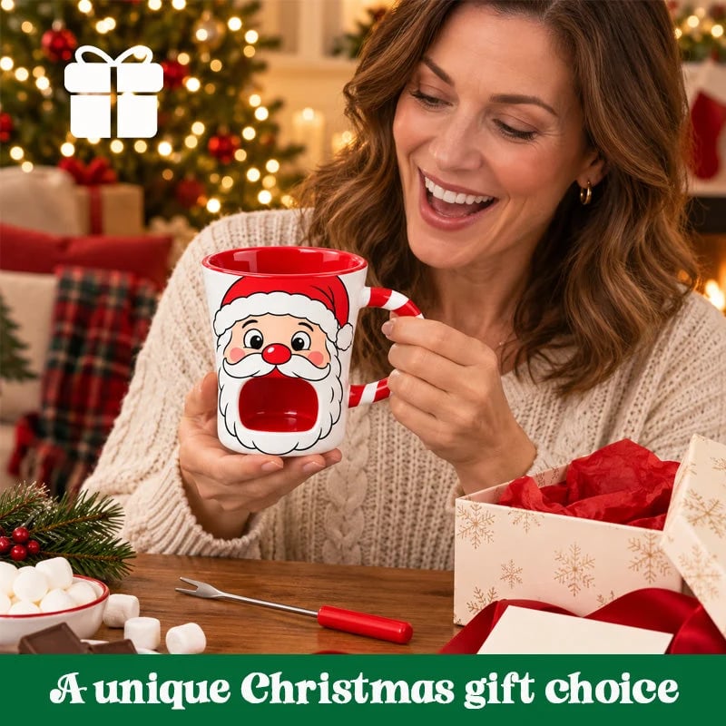 🎅Christmas Chocolate Fondue Mug – Ceramic Candle Warmer Cup with Dipping Fork
