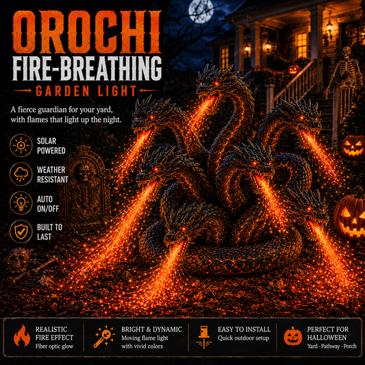 🎃 Fire-Breathing Orochi Solar Garden Light – Epic Multi-Headed Dragon Halloween Decor