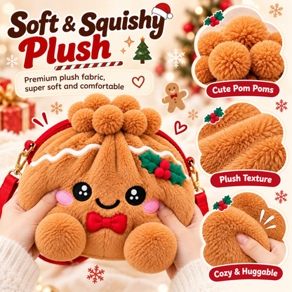 🎄 Gingerbread Plush Crossbody Bag – Cute Christmas Shoulder Purse with Roomy Storage