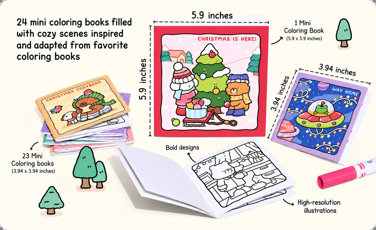 🎄LAST DAY 50% OFF - 🎁🎨 24-Day Christmas Countdown Mystery Box mini Coloring Book Set