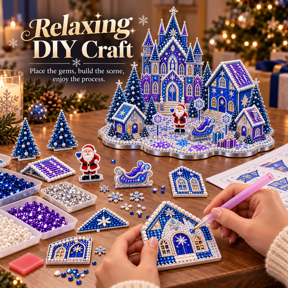 🎄 3D Christmas Village Gem Art DIY Kit – Sparkling Handmade Holiday Display