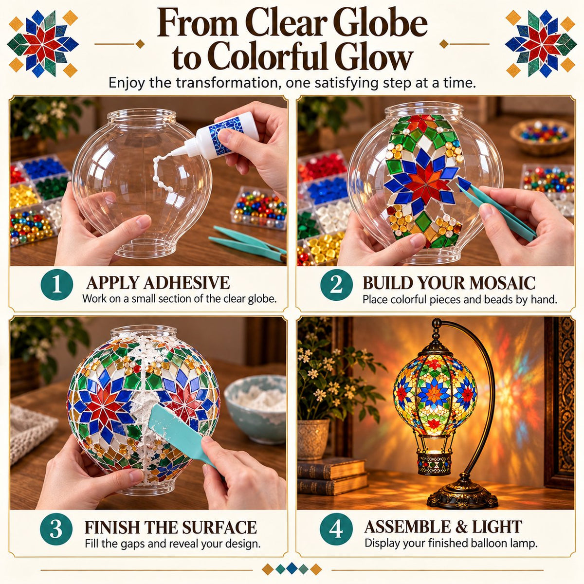 ⏳ Last Day 49% OFF – 🎨 Beginner-Friendly Turkish Mosaic Hot Air Balloon Lamp DIY Kit | Complete Kit with Mosaic Pieces, Tools & USB Light Included ✨
