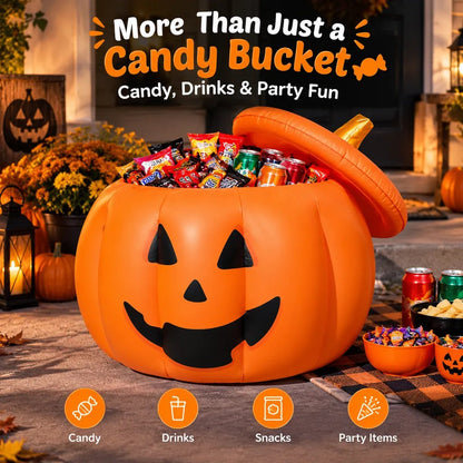 🎁🎃Inflatable Halloween Pumpkin Bucket – Candy Holder & Party Decor