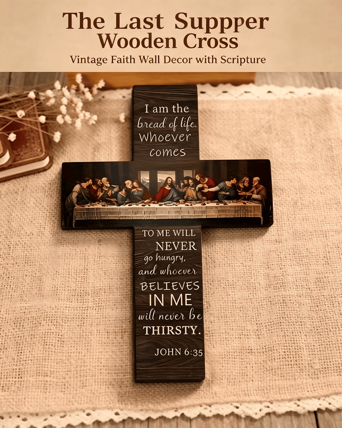 The Last Supper Vintage Wooden Cross Wall Decor