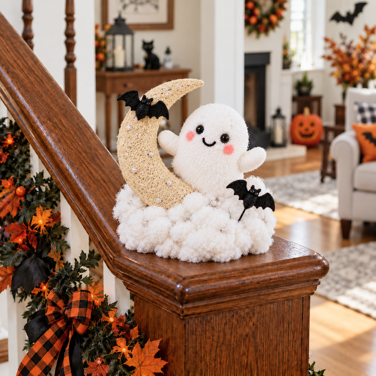 👻✨ Glowing Ghost Stairway Decor – Spooky Halloween Railing Lights