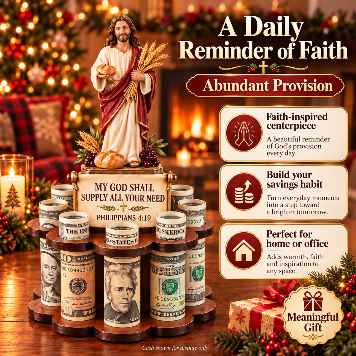 🙏 Bible Verse Savings Challenge Stand – Christian Cash Organizer & Faith-Inspired Gift