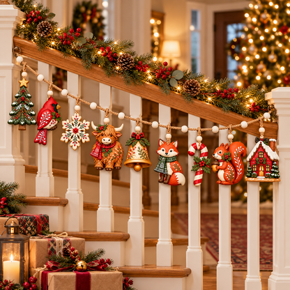 ✨🎄Christmas Woodland Garland Ornaments – Rustic Holiday Hanging Banner