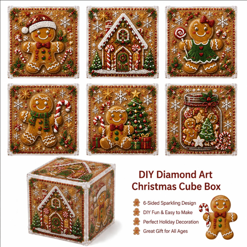 🎄✨ 3D Light-Up Christmas Diamond Painting Gift Box DIY Kit – Sparkling Holiday Craft Decor
