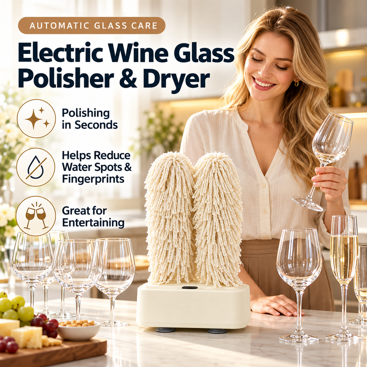 🍷 Electric Wine Glass Polisher & Dryer – Dual-Head Automatic Glassware Polishing Machine