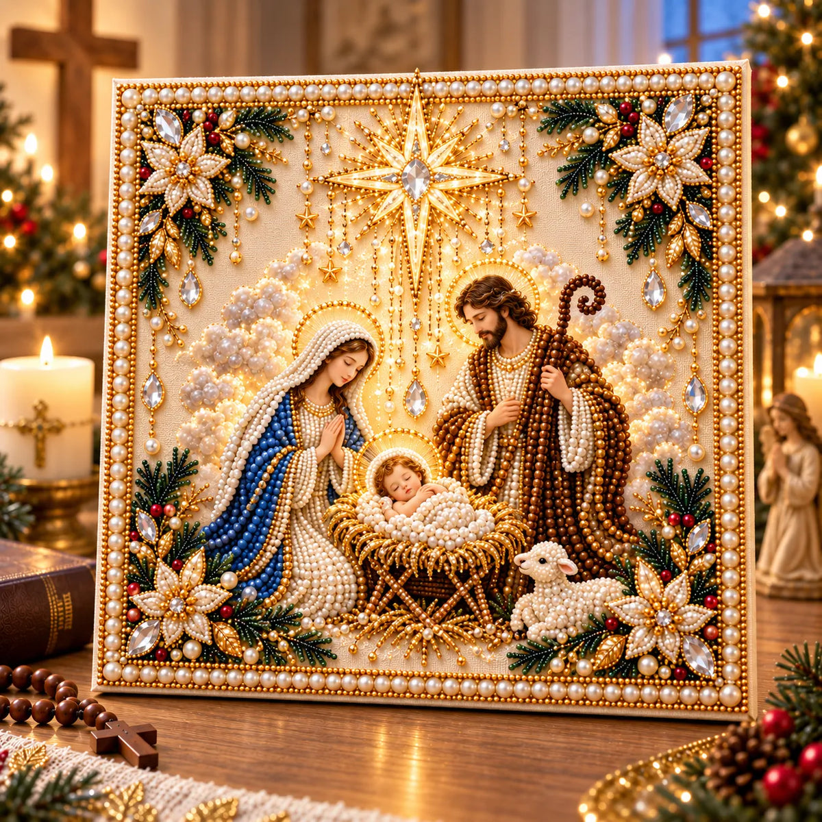 ⏳ Last Day 50% OFF – ✝️ Beginner-Friendly Christian Pearl Bead Art Kit | Pre-Printed Design with Built-In Wooden Frame & Complete Tools 💕
