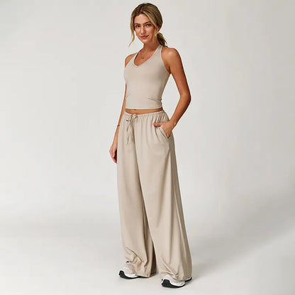 Women's 2-Piece Athleisure Outfits - Polyester-Silk Fitted Summervibe Sweatsuit