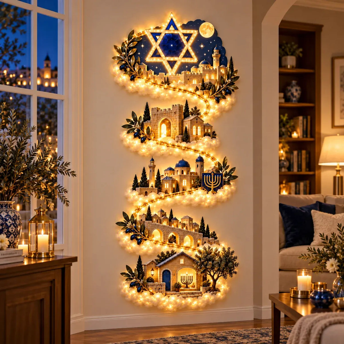🔥🏘🕎 Hanukkah Festival of Lights Wall Decor Collection – 4 Glowing Designs Celebrating Eight Nights of Light ✨