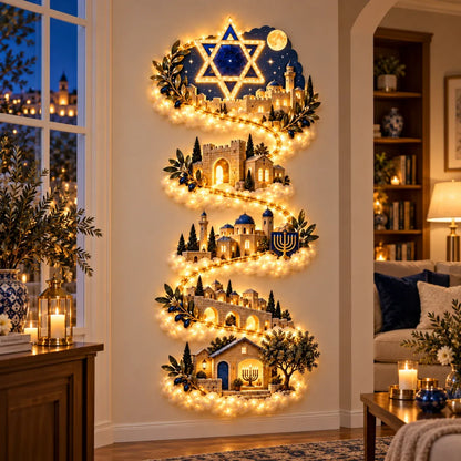 🔥🏘🕎 Hanukkah Festival of Lights Wall Decor Collection – 4 Glowing Designs Celebrating Eight Nights of Light ✨