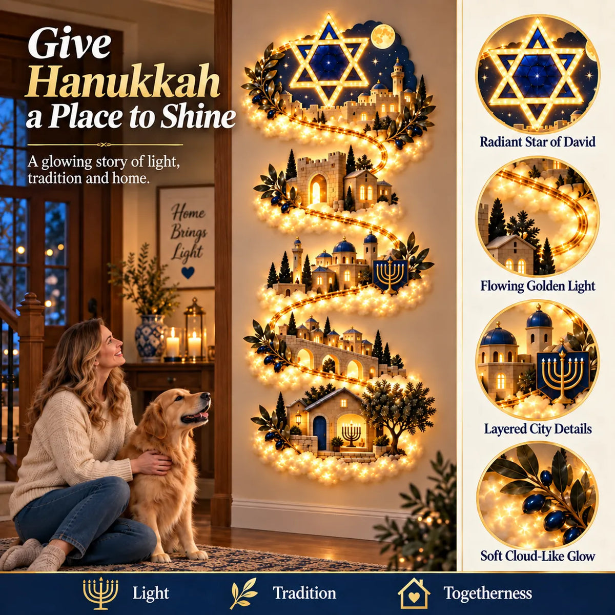 🕎 Hanukkah Festival of Lights Wall Decor Collection – 4 Glowing Designs Celebrating Eight Nights of Light ✨