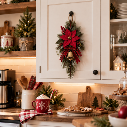 🎄 Classic Red Poinsettia Christmas Door Swag ❤️ – Festive Holiday Floral Wreath Decor for Front Door & Home
