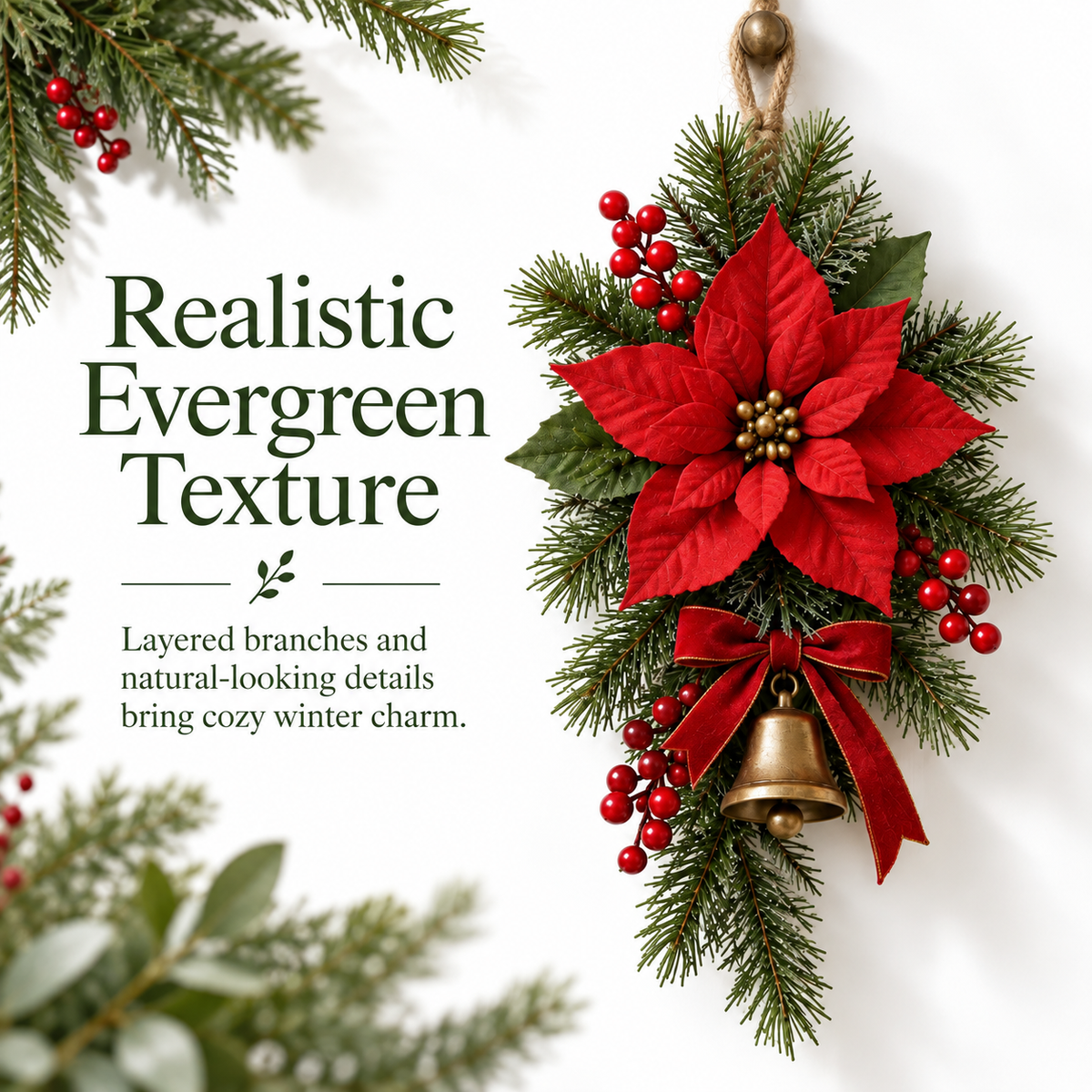 🎄 Classic Red Poinsettia Christmas Door Swag ❤️ – Festive Holiday Floral Wreath Decor for Front Door & Home