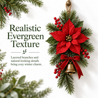 🎄 Classic Red Poinsettia Christmas Door Swag ❤️ – Festive Holiday Floral Wreath Decor for Front Door & Home